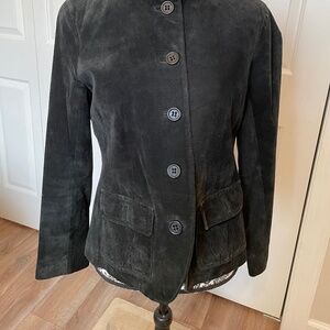 VTG 1990’s Liz Claiborne Size MP Black Suede Leather Lined Jacket With Pockets